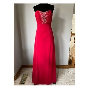 Lipsy Long Strapless Red Gown (Size 4)